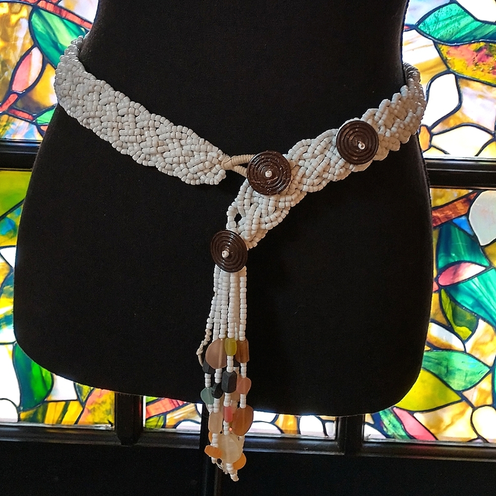 Vintage Glass Beaded Braided Belt Size  M-L